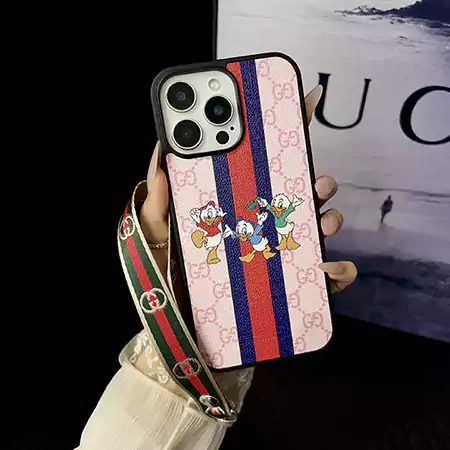 gucci donald duck color striped wrist strap iphone case