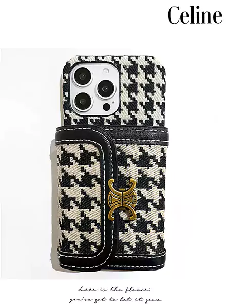 celine vintage houndstooth accordion card holder iphone case