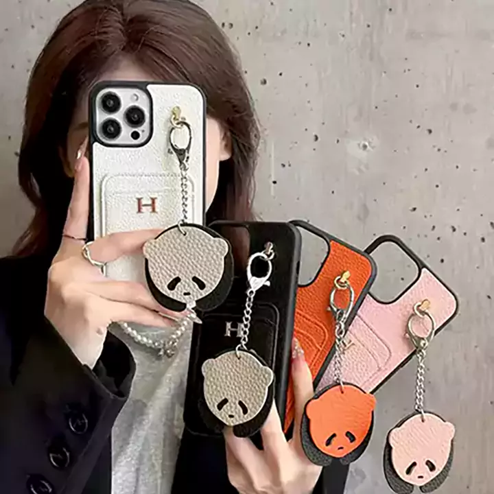 hermès litchi grain leather card holder teddy bear charm iphone case