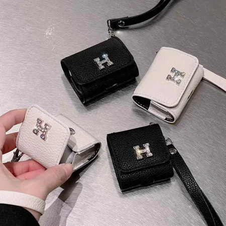 Hermes - inspired litchi - textured leather H - diamond AirPods case