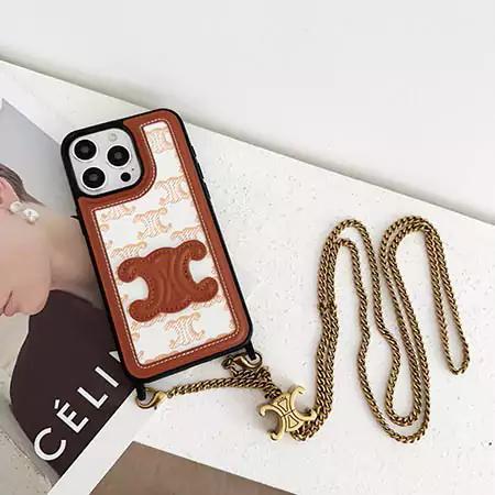 celine large logo lock - buckle long chain cross - body leather - covered iphone case