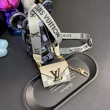 Louis Vuitton - inspired black - large - buckle patchwork genuine leather AirPods case with detachable lanyard