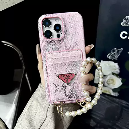 prada python print double card slot pearl chain iphone case