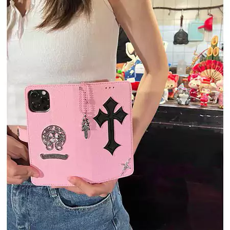 chrome hearts black and pink wallet style iphone case