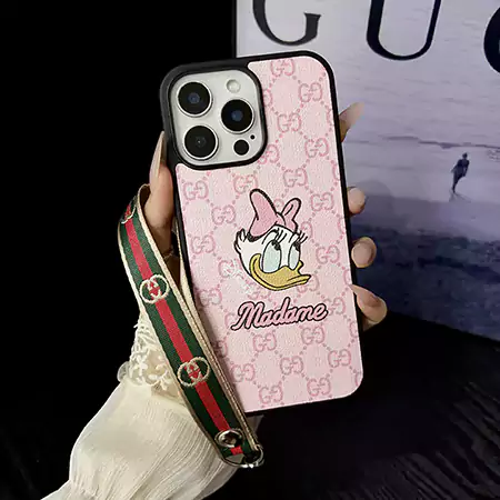 gucci donald duck color striped wrist strap iphone case