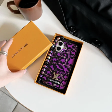 louis vuitton purple gold leopard print laser cut square bead chain iphone case