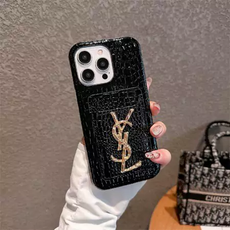 dior prada ysl all - black crocodile - embossed card - slot iphone case with metal logo