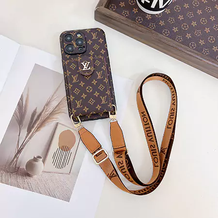 louis vuitton precision - cut side - sticker leather card holder iphone case with lanyard