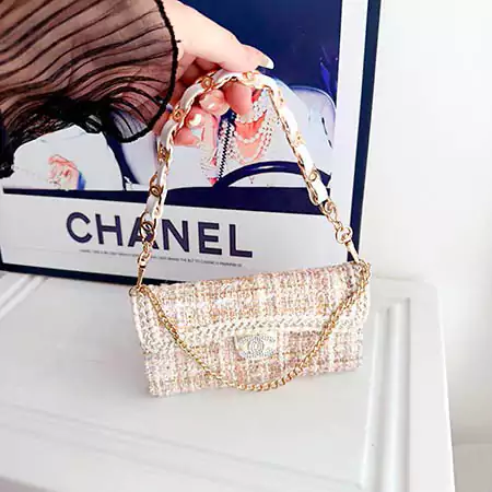 chanel tweed lace rhinestone logo card holder coin compartment double - c chain cross - body iphone case