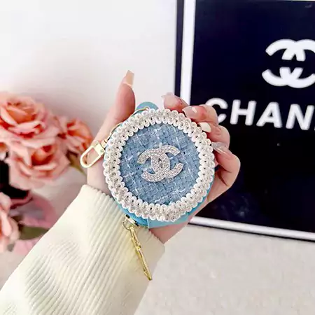CHANEL round woolen tweed AirPods case