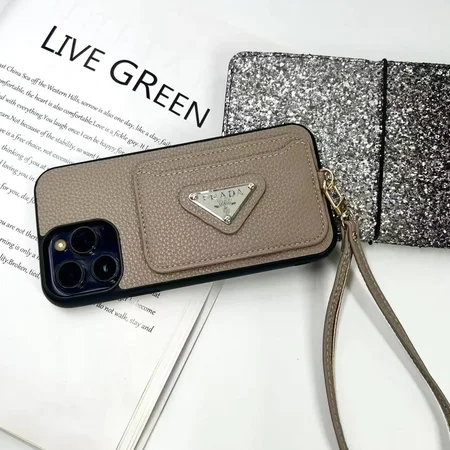 litchi grain prada card insert lanyard iphone case
