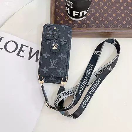 louis vuitton precision - cut side - sticker leather card holder iphone case with lanyard