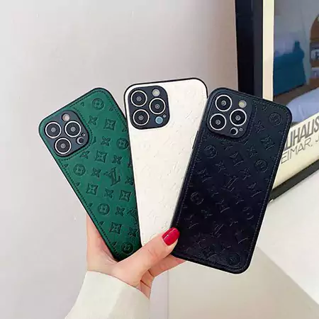 louis vuitton black white green leather embossed logo iphone 16/16pro/pro max case