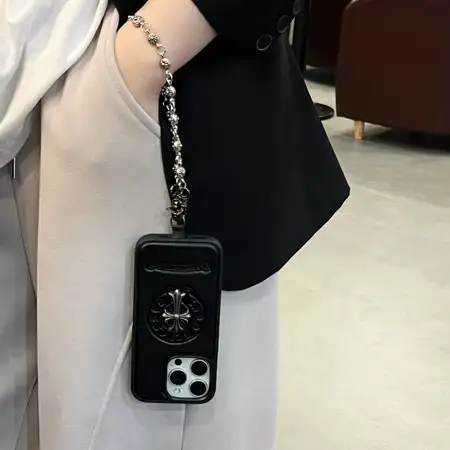 chrome hearts embossed logo chain iphone case