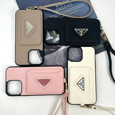 litchi grain prada card insert lanyard iphone case