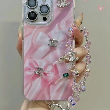 chanel sparkling rhinestones pink bow - knot shockproof iphone case