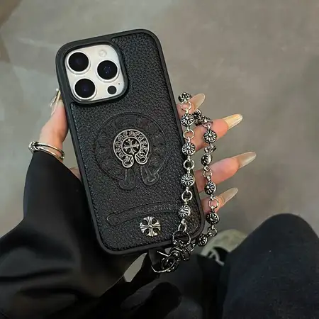 chrome hearts embossed logo chain iphone case