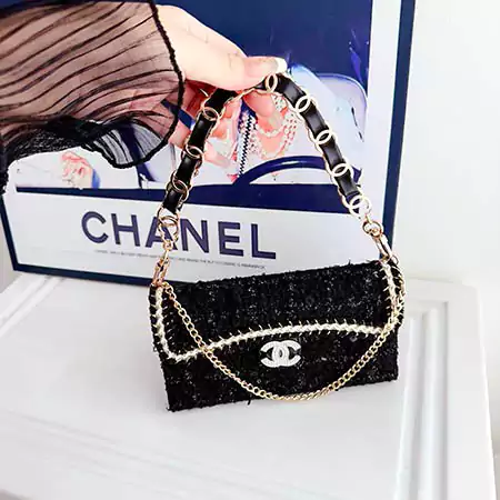 chanel tweed lace rhinestone logo card holder coin compartment double - c chain cross - body iphone case