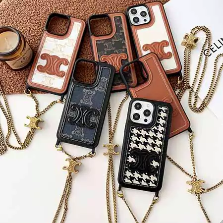 celine large logo lock - buckle long chain cross - body leather - covered iphone case