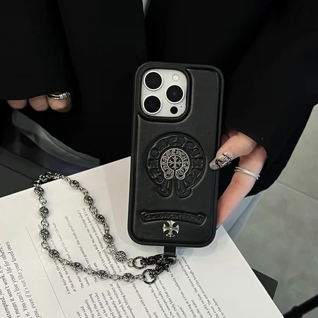 chrome hearts embossed logo chain iphone case