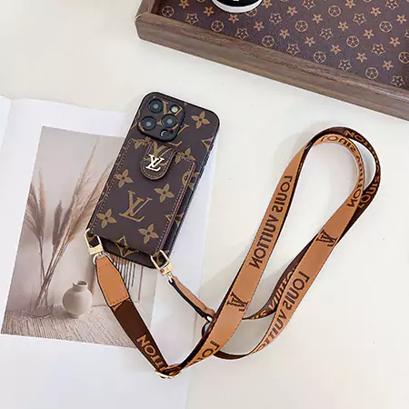 louis vuitton precision - cut side - sticker leather card holder iphone case with lanyard