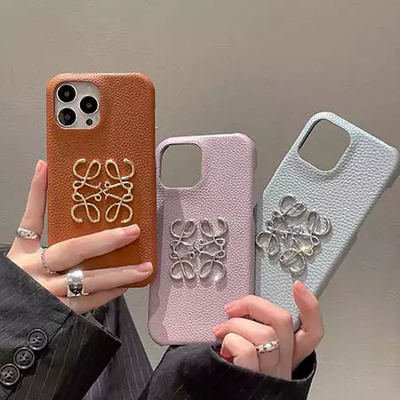 loewe metal logo genuine leather iphone 16/16pro/pro max case