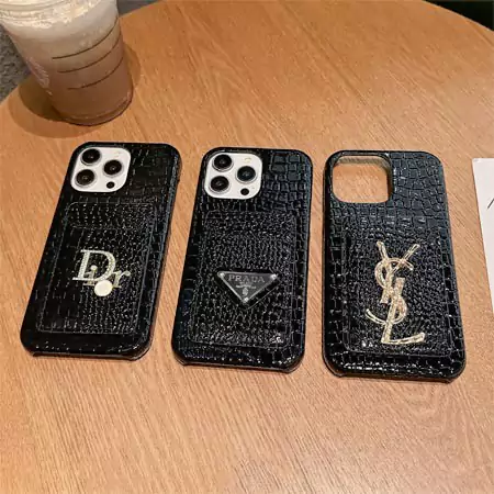 dior prada ysl all - black crocodile - embossed card - slot iphone case with metal logo