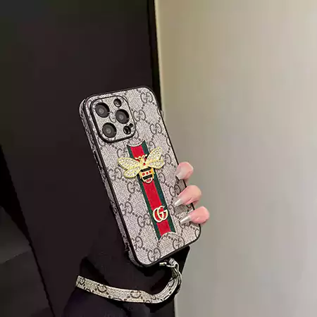 gucci bee rhinestone logo wrist strap iphone case