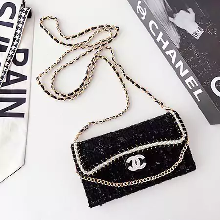 chanel tweed lace rhinestone logo card holder coin compartment double - c chain cross - body iphone case