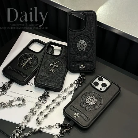 chrome hearts embossed logo chain iphone case