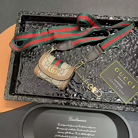 GUCCI - inspired arc - shaped patchwork leather AirPods case with detachable lanyard