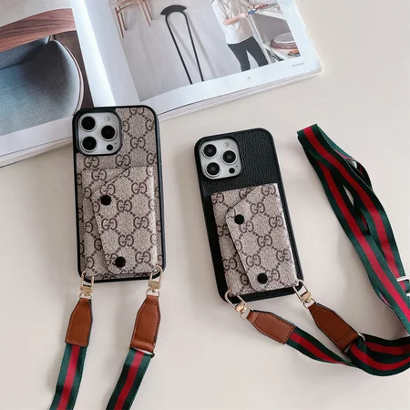 Gucci - inspired leather card - holder cross - body iPhone case
