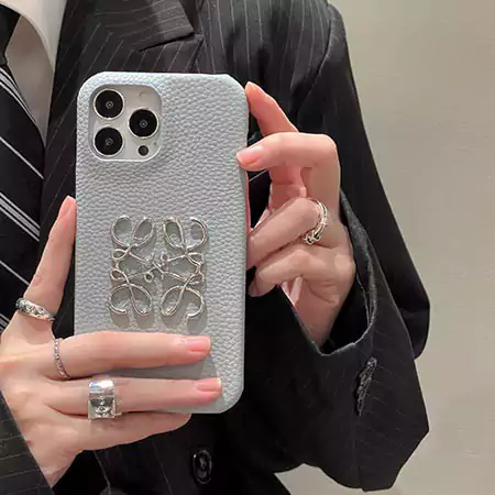 loewe metal logo genuine leather iphone 16/16pro/pro max case