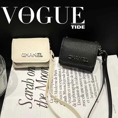 CHANEL litchi - grain leather AirPods case with hand strap