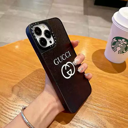 gucci leather-grain black white iphone 16/16pro/pro max case