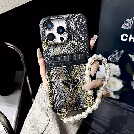 prada python print double card slot pearl chain iphone case