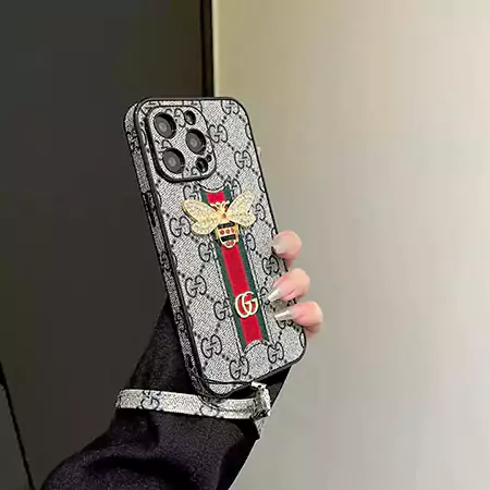 gucci bee rhinestone logo wrist strap iphone case