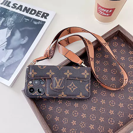 louis vuitton precision - cut side - sticker card holder iphone case with hand strap