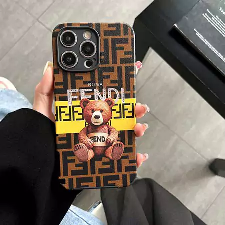 fendi pebbled leather bear charm iphone 16/16pro/pro max case