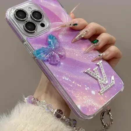 chanel sparkling rhinestones purple flowing - gauze butterfly iphone case