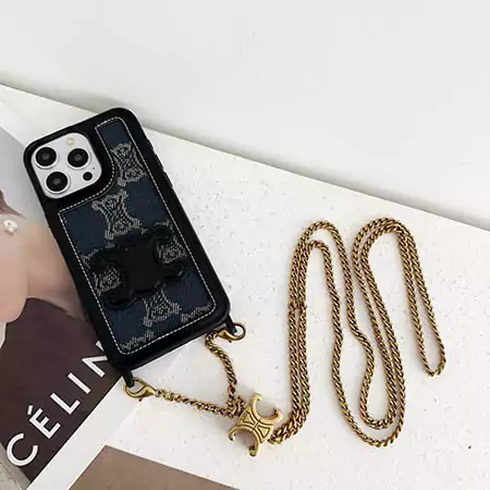 celine large logo lock - buckle long chain cross - body leather - covered iphone case