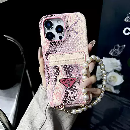 prada python print double card slot pearl chain iphone case