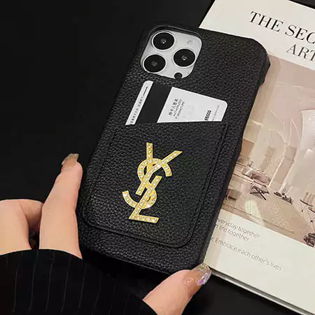 saint laurent pebbled leather card holder iphone 16/16pro/pro max case