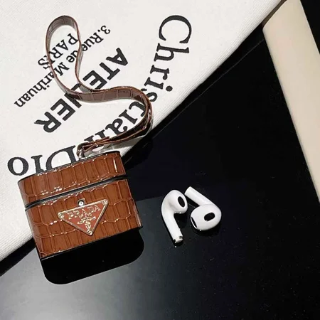 Prada - inspired barrel - shaped crocodile - embossed AirPods case with hand rope