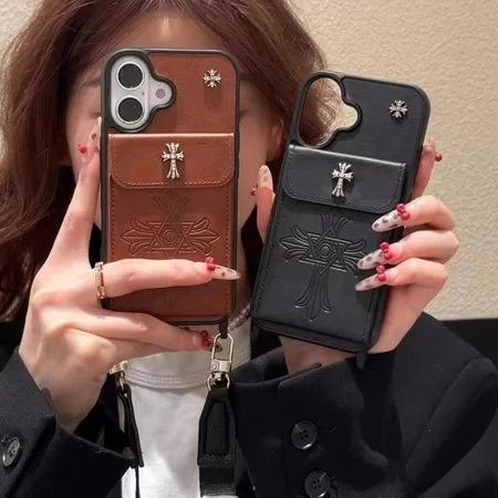 chrome hearts metal logo cardholder crossbody iphone 16/16pro/pro max case