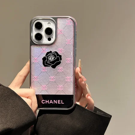 chanel pink logo black rose iphone 16/16pro/pro max case