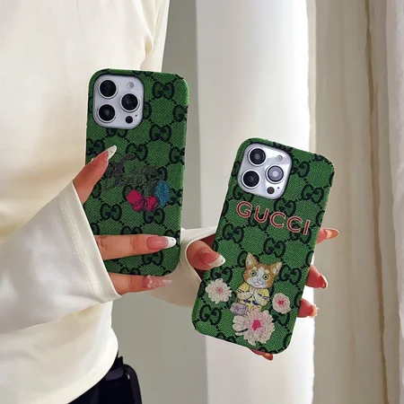 gucci green fabric cherry kitten iphone 16/16pro/pro max case