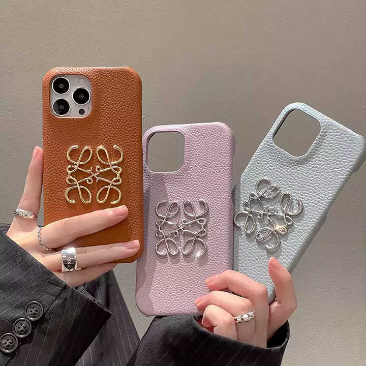 loewe metal logo genuine leather iphone 16/16pro/pro max case