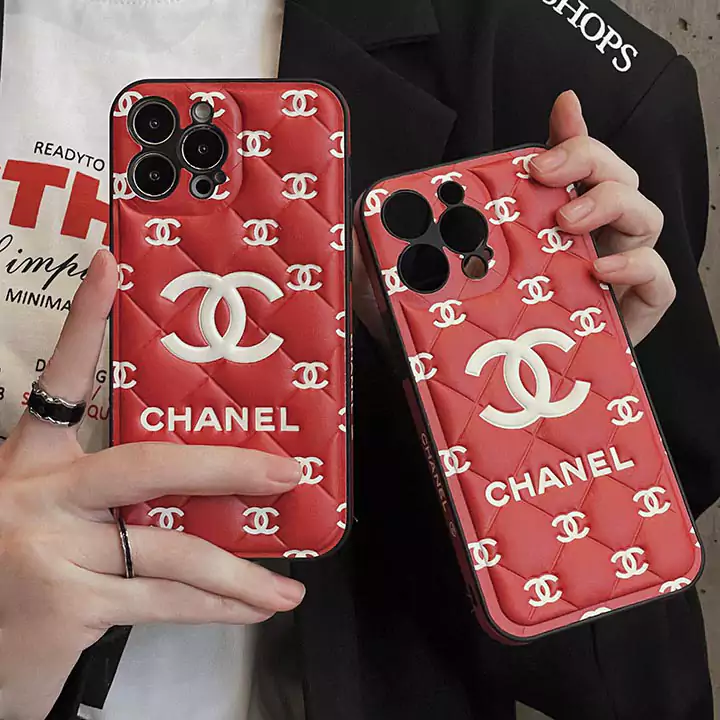 chanel red embossed logo iphone case