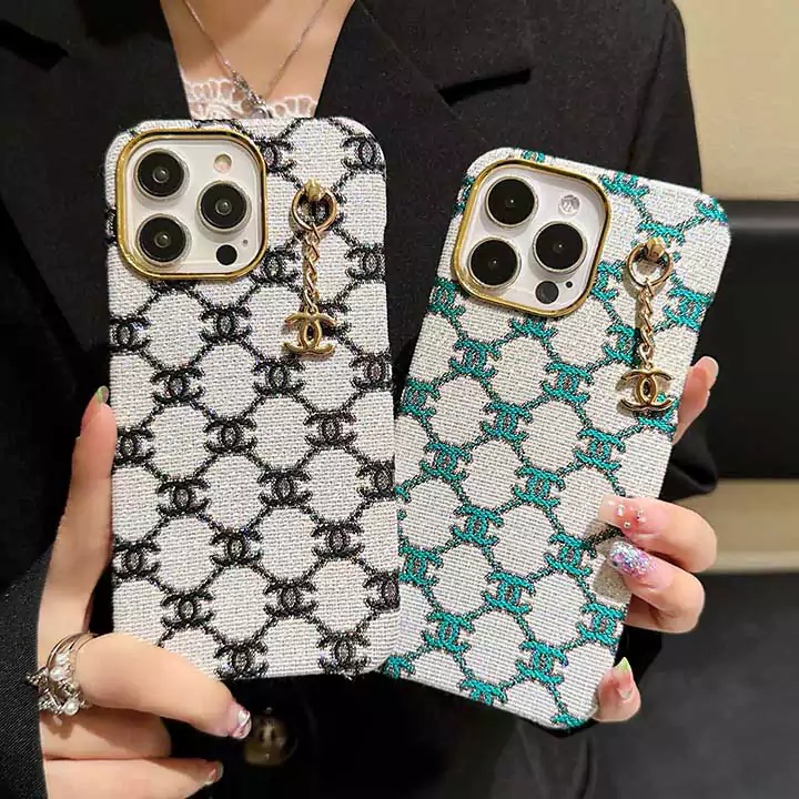 chanel colorful fabric phone case with hardware pendants